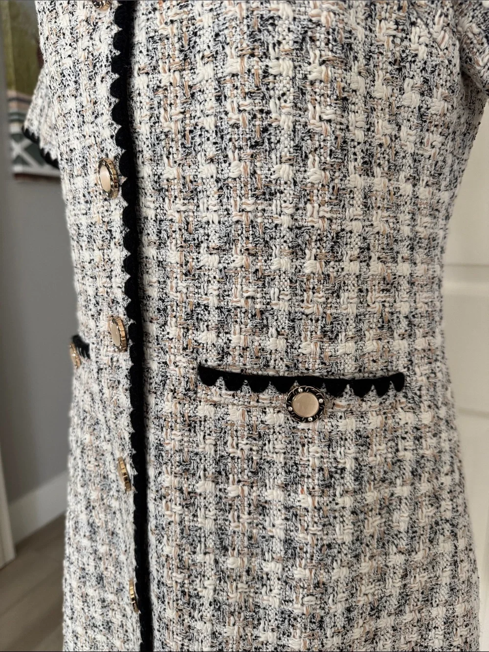Pomander Place Black & White Tweed Mini Dress - Size Medium - Picture 5 of 10